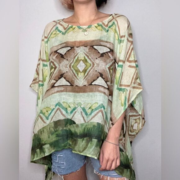 Chicos Linen Green Nature Cover Up Shawl Throw Over - Picture 1 of 10